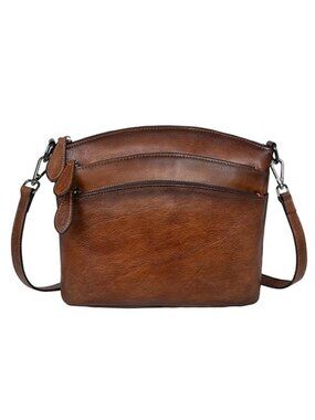 Womens Genuine Leather Crossbody Bag Shoulder Purse Multi Pocket Zipper Handbag